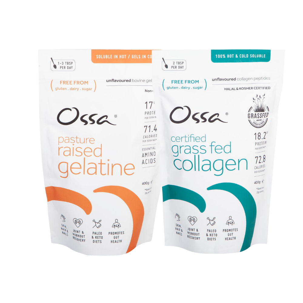Ossa Certified Grass Fed Collagen Peptides and Ossa Pasture Raised Gelatin