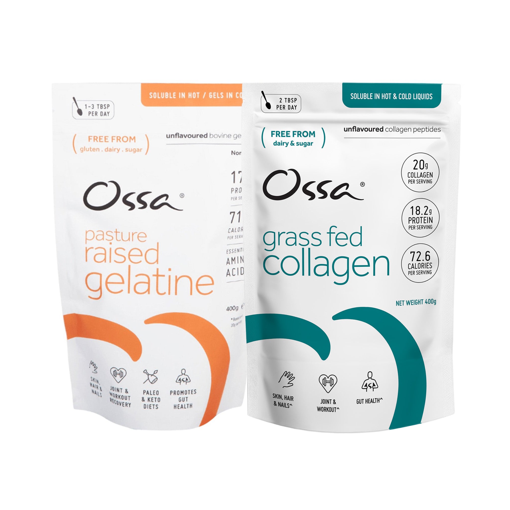 Ossa Certified Grass Fed Collagen Peptides and Ossa Pasture Raised Gelatin